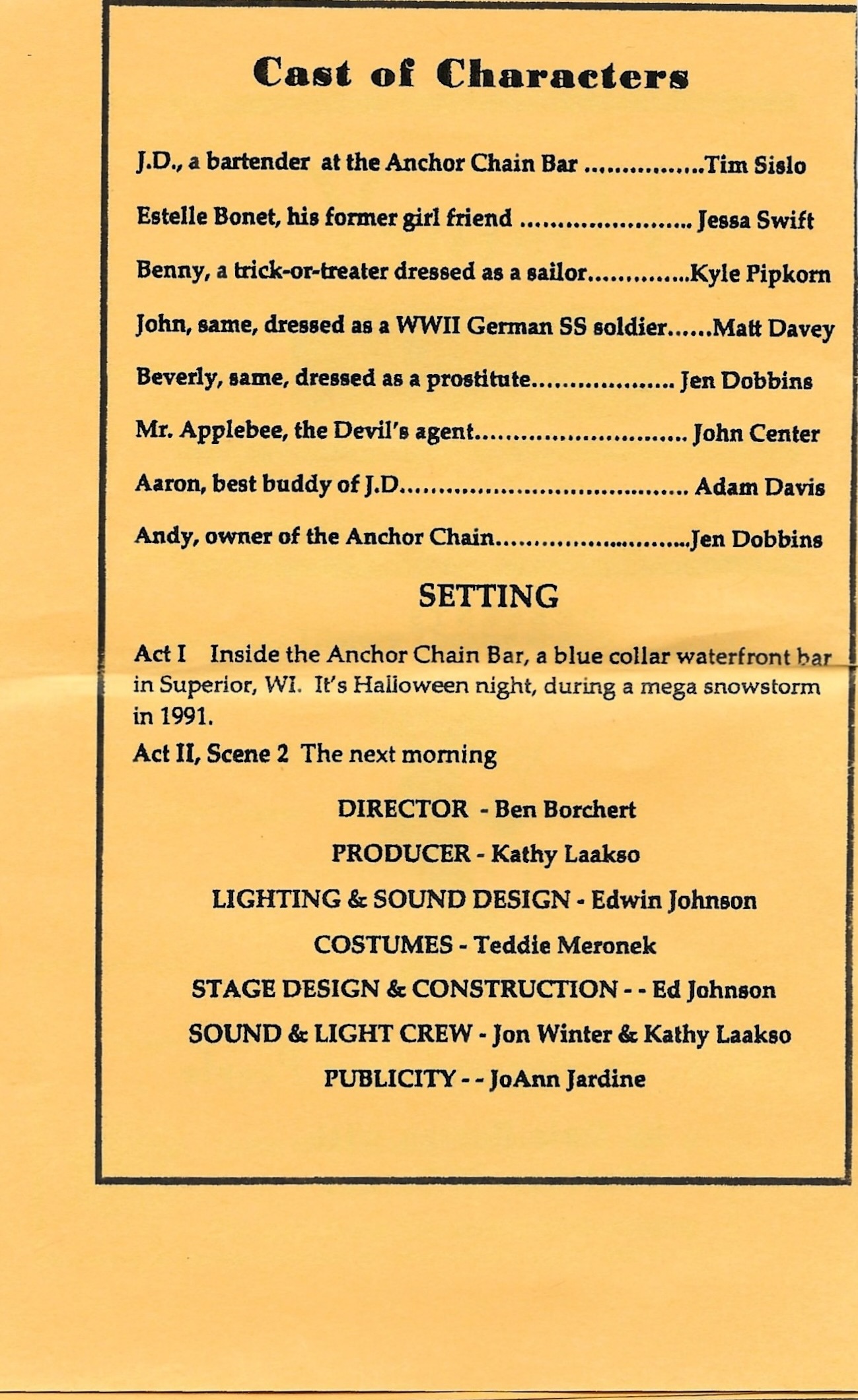 Program Page 2 - Cast of Characters & Setting