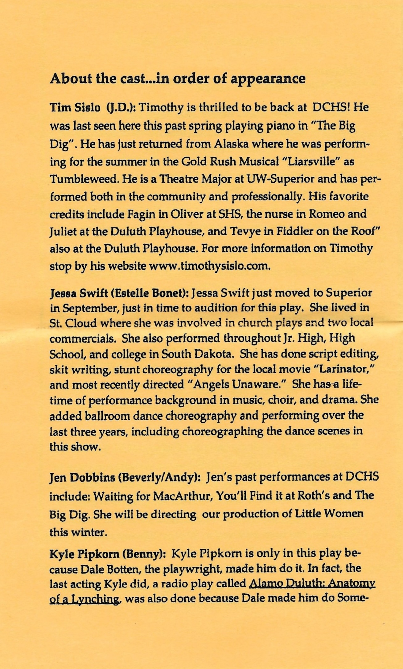 Program Page 4 - About the Cast (Part 1)