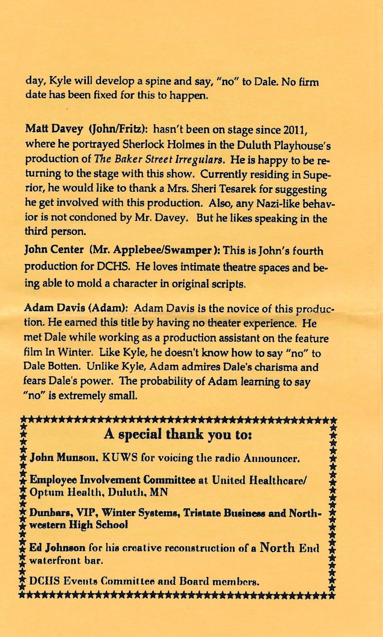 Program Page 5 - About the Cast (Part 2) & Special Thanks