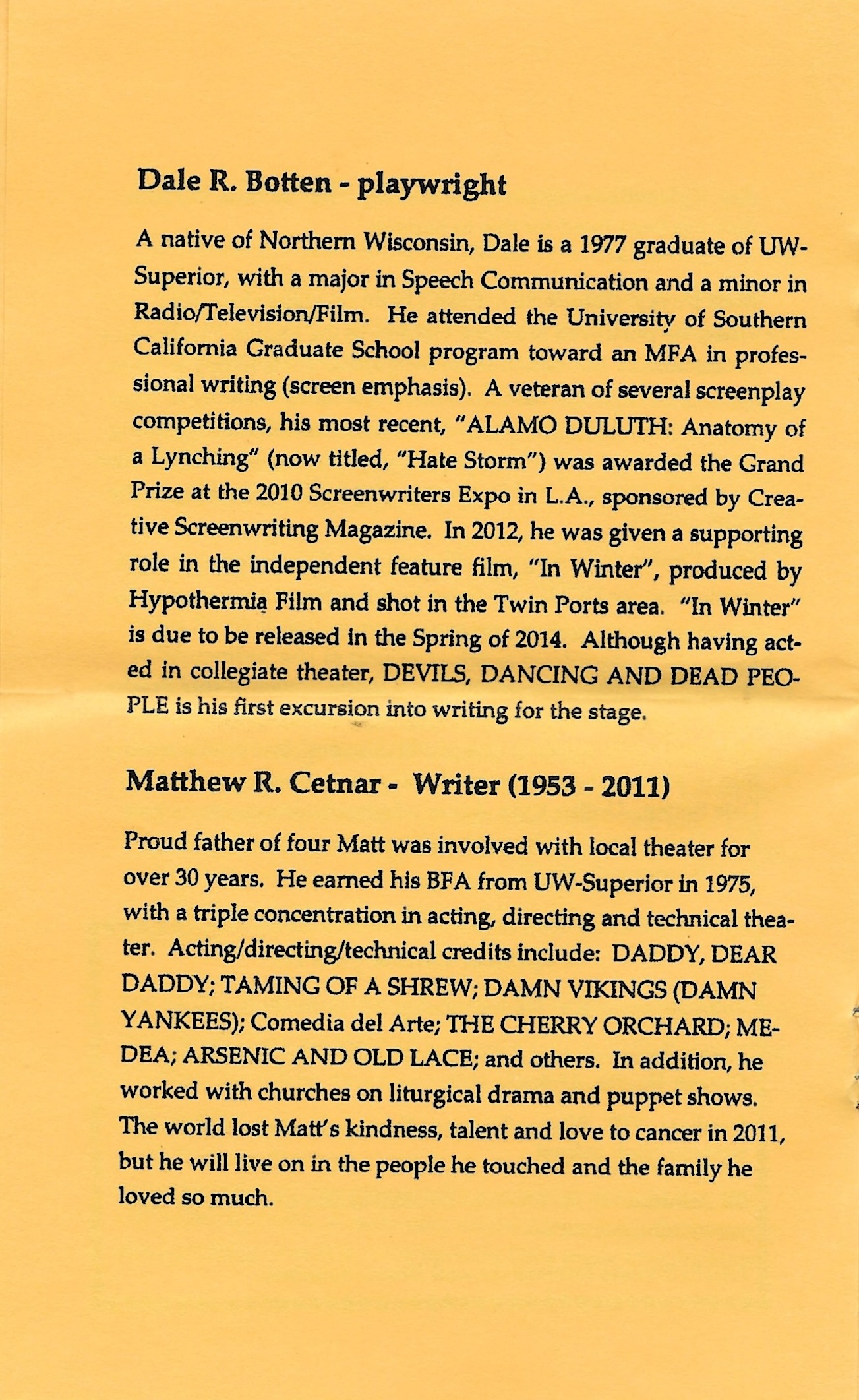 Program Page 6 - Playwright & Co-Writer Bios